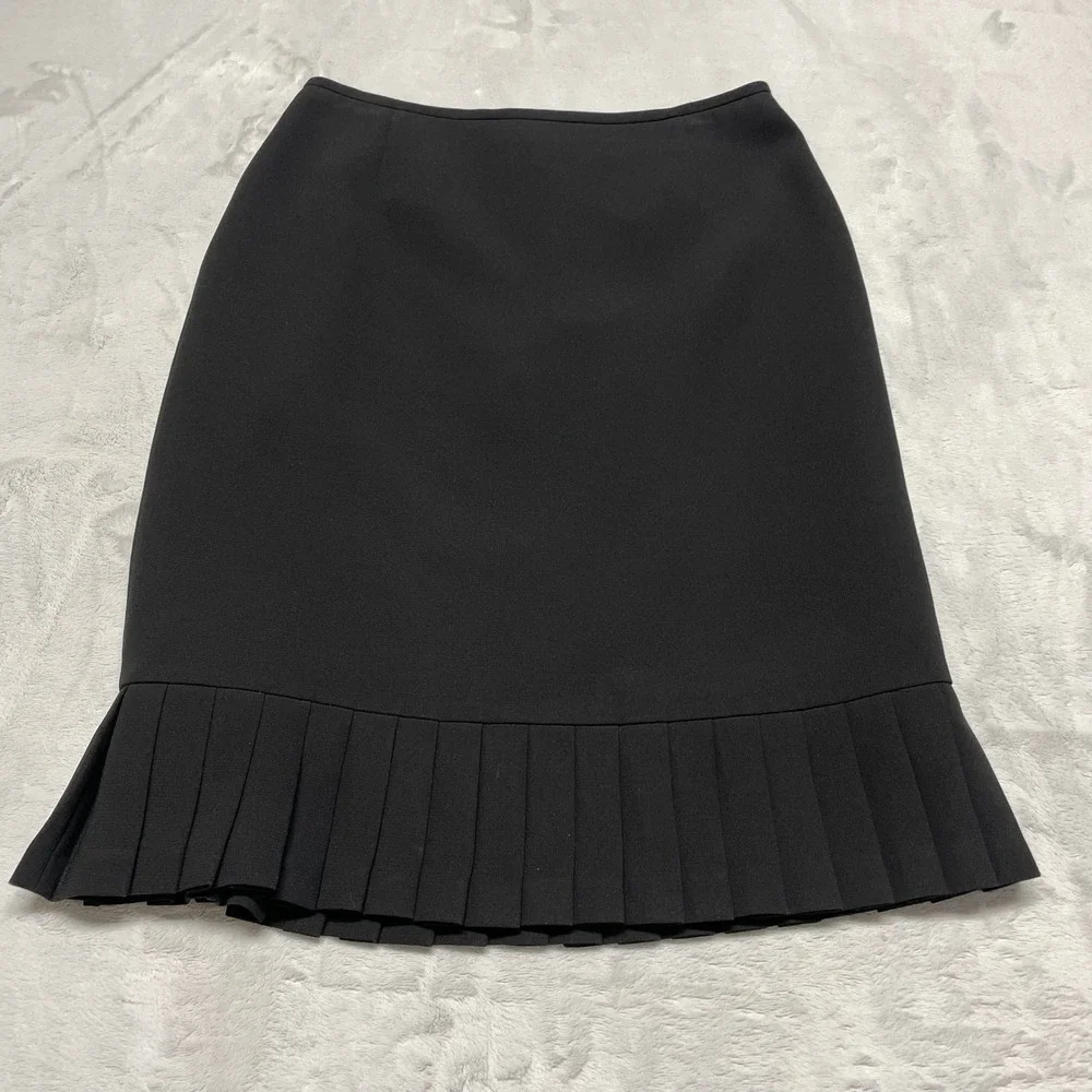 Kasper Pinstripe Blazer Pleated Skirt Suit Set Womens 4 Black Professional